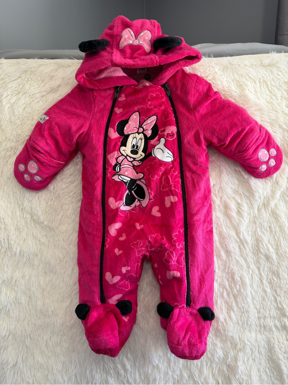 Disney Minnie Mouse Infants Baby Winter Bunting Snowsuit 0-3 Months Pink Fleece